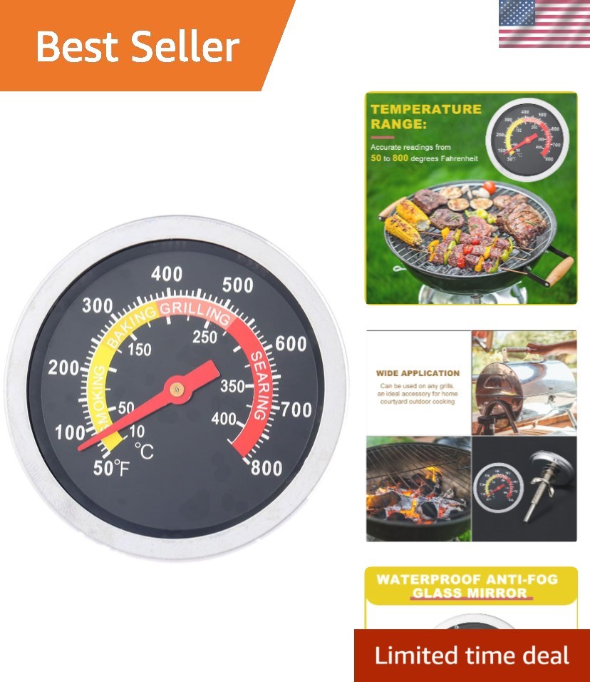 2 3/8'' Waterproof BBQ Thermometer - Perfect Cooking Gauge Up to 800°F