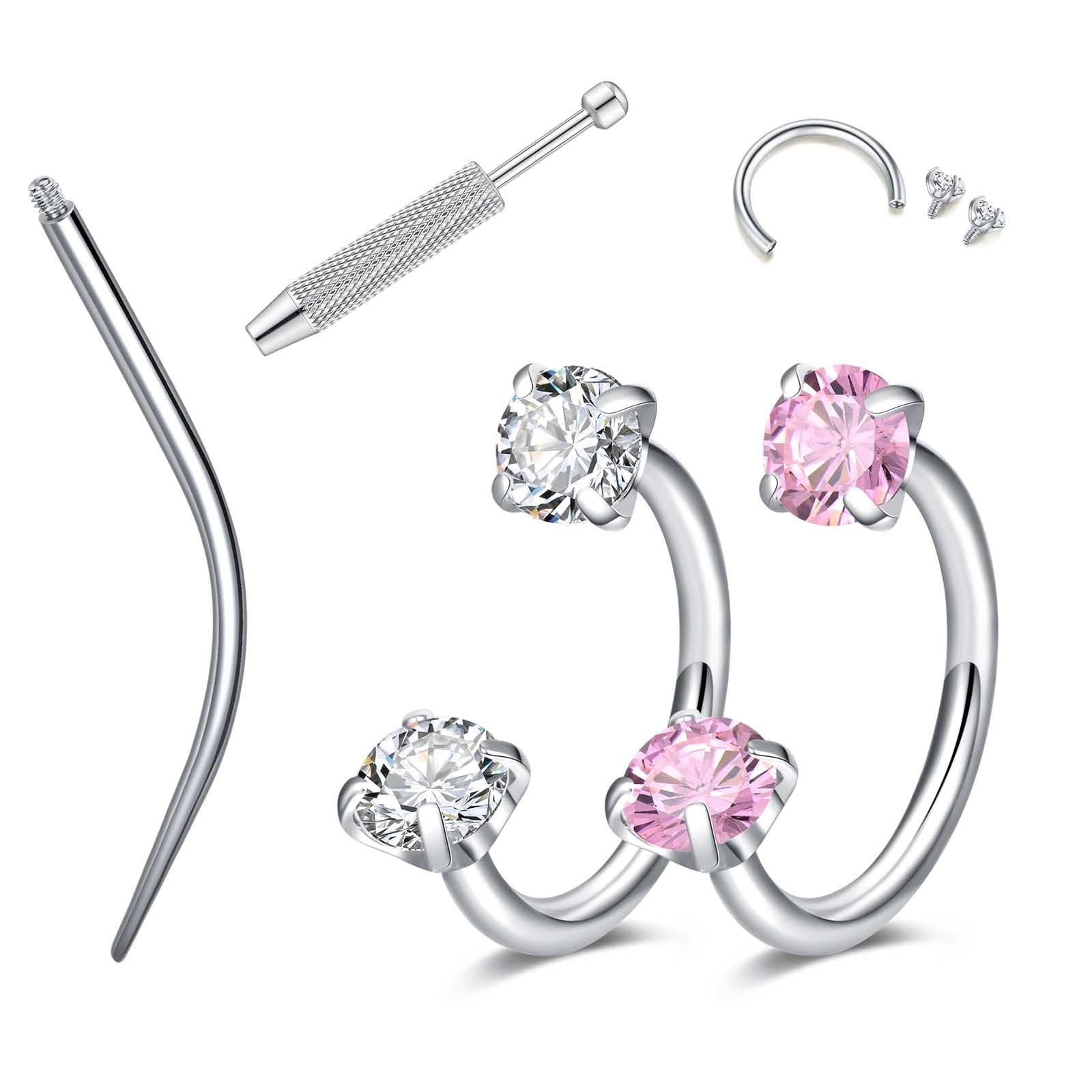 LAURITAMI 18G Horseshoe Nose Rings Studs,Surgical Steel 18G, 18G-Silver-Round