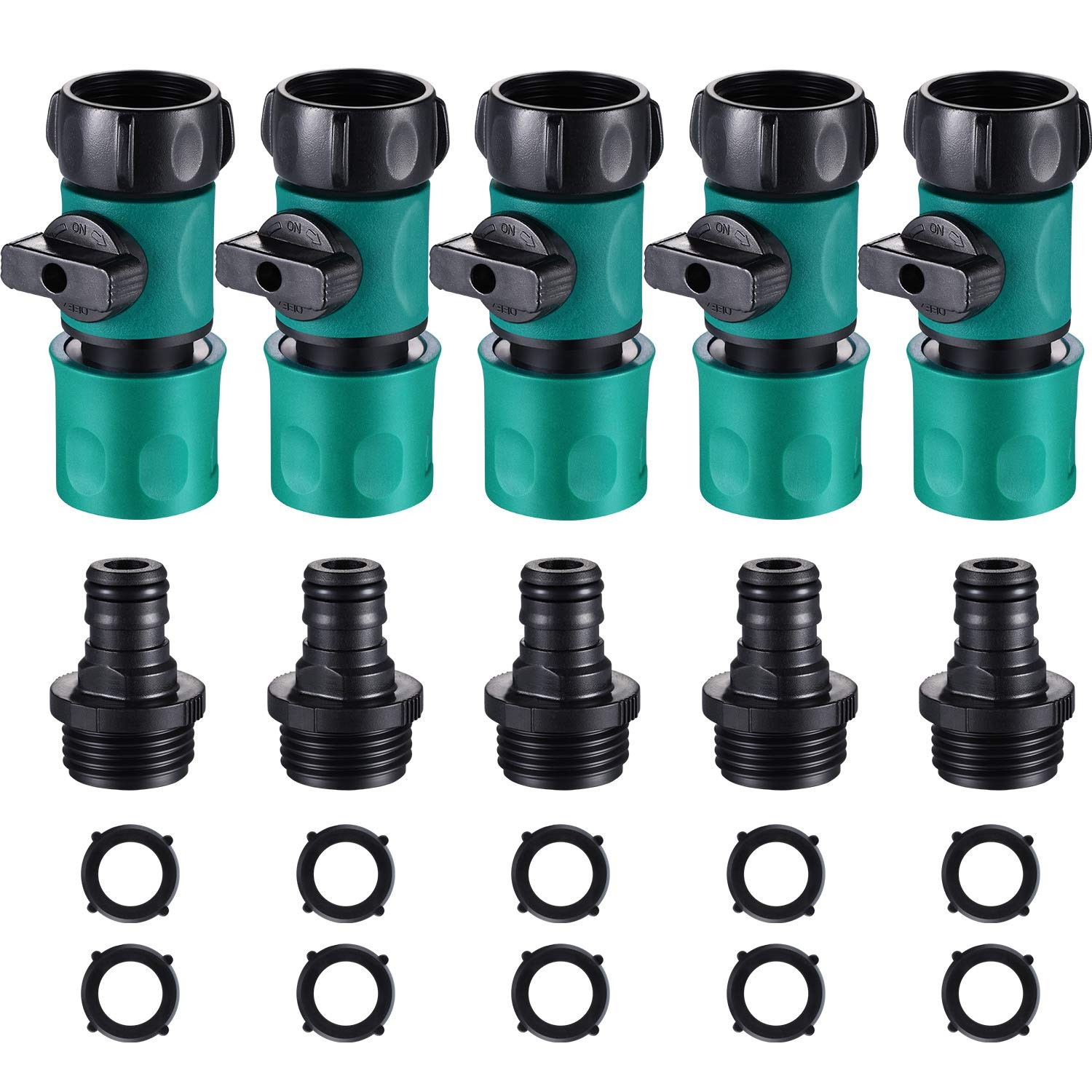 10 Piece 3/4 Inch Plastic Garden Hose Connect with Shutoff inch, Black