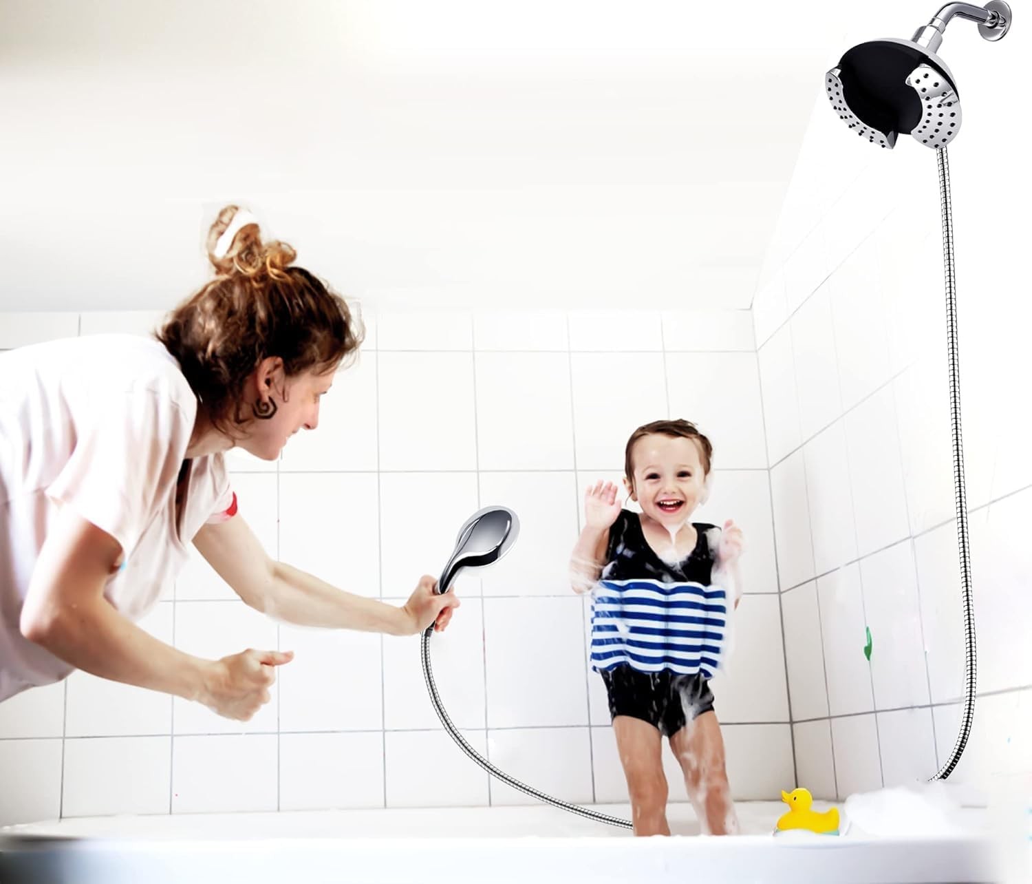 Dual Shower Head with Handheld: 2 IN 1 High Pressure Handheld Shower Head &