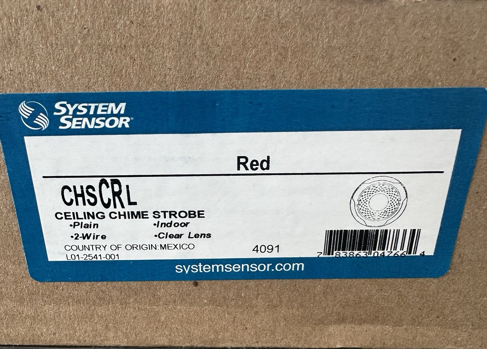 System Sensor CHSCRL Ceiling Chime Strobe, Red