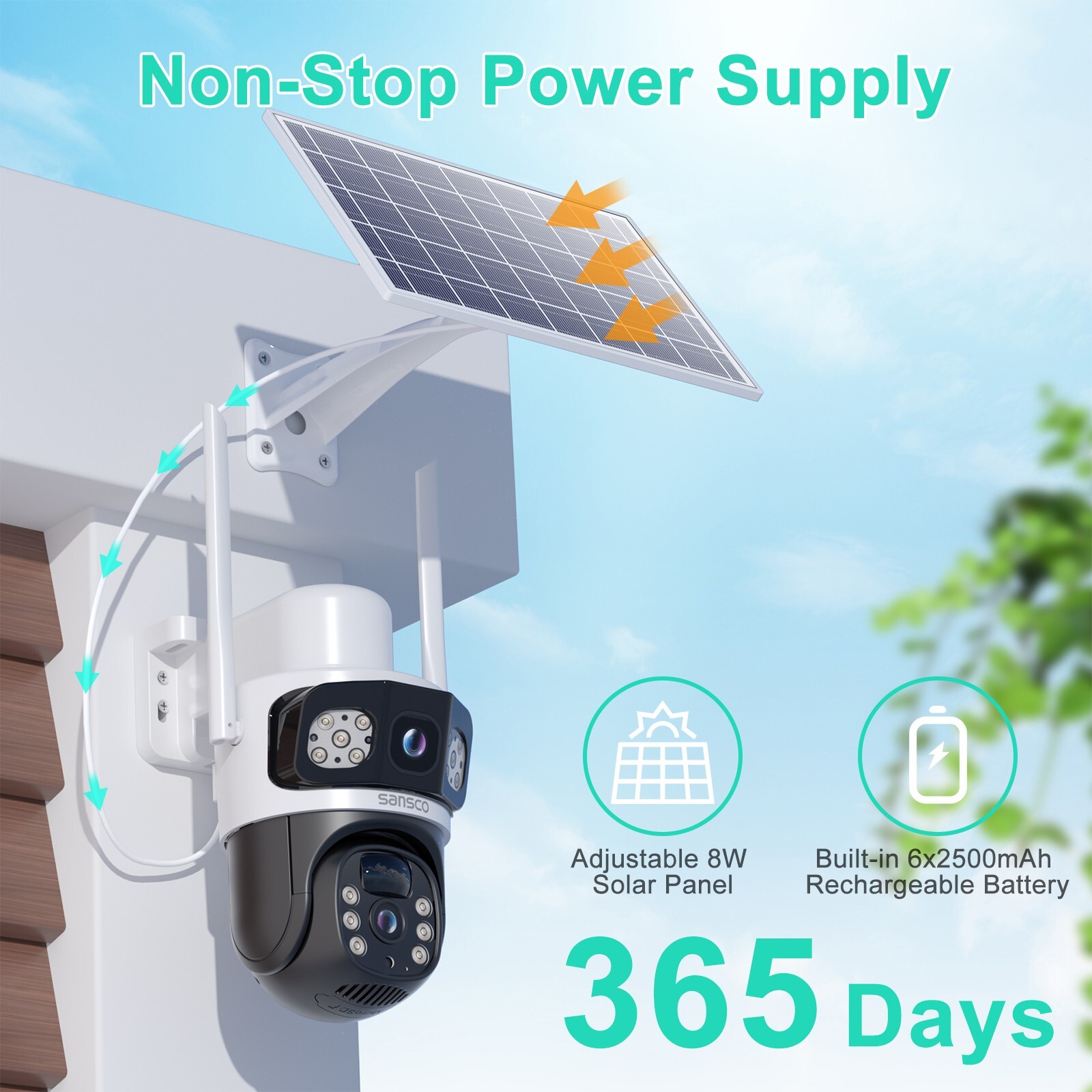 4MP WiFi Solar Battery Powered Wireless Security Camera Sys Outdoor PTZ Audio
