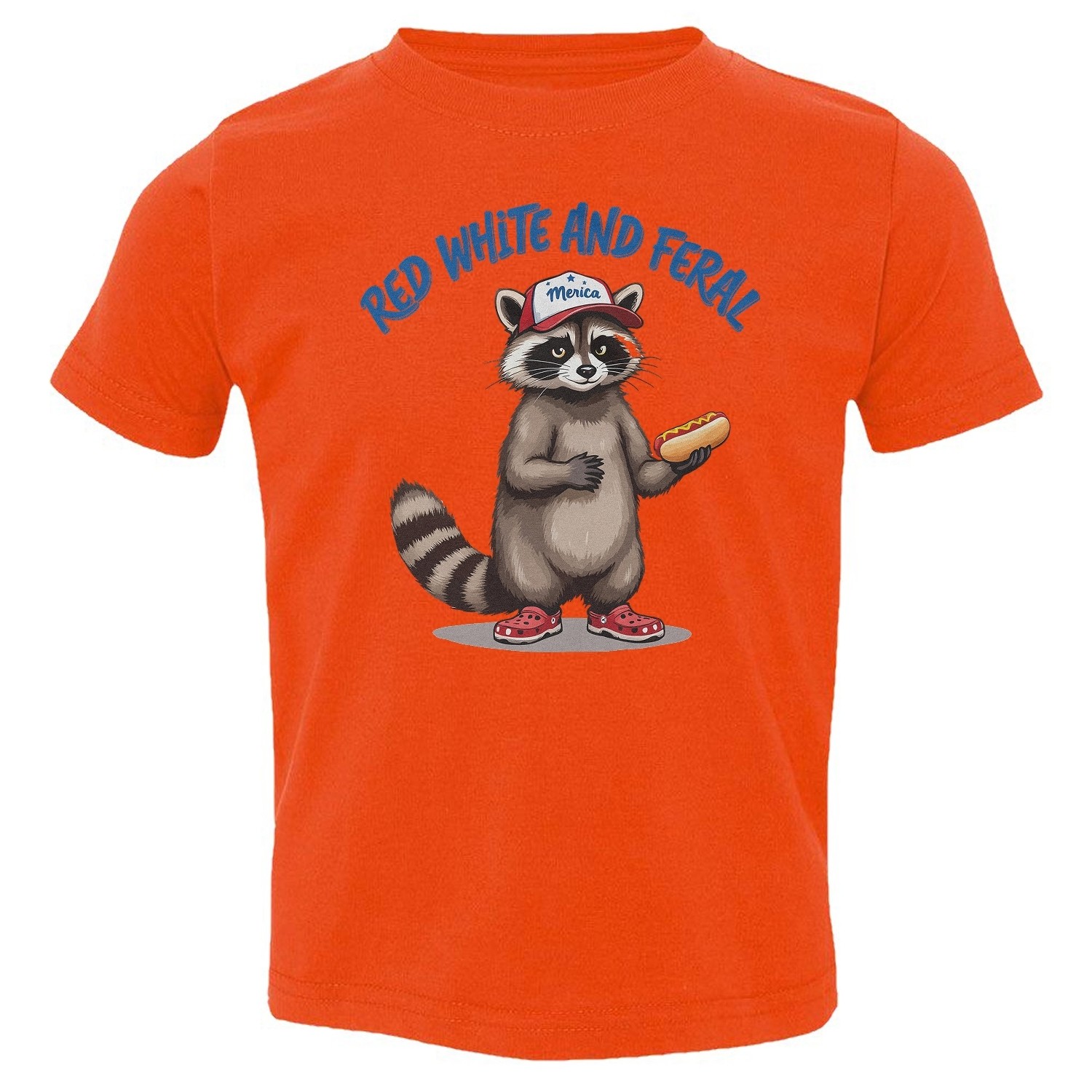 Raccoon Hot Dog Red White and Feral - 4th of July Toddler T-Shirt