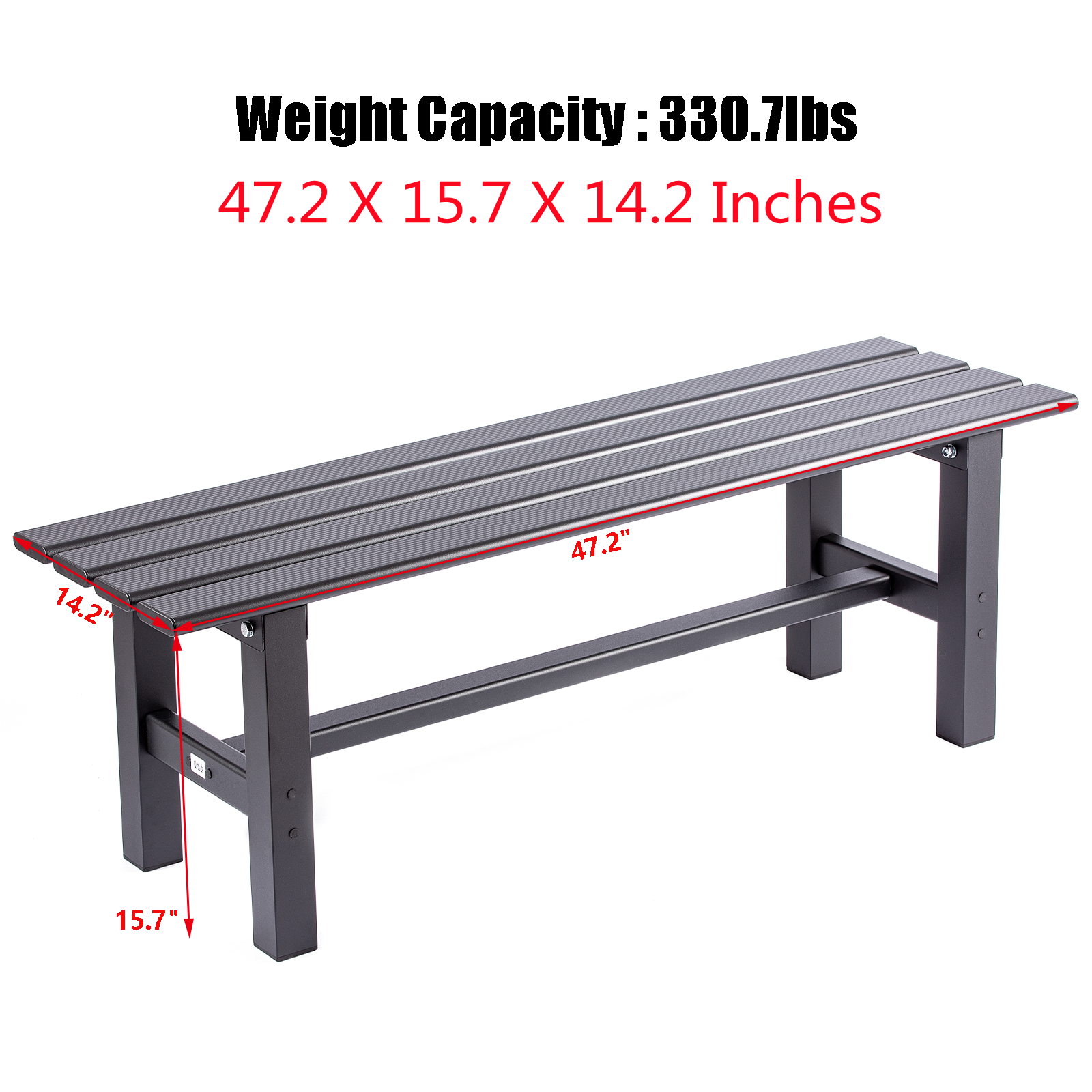 Lojok 4 Sizes Black Aluminum Outdoor Bench for Park Garden,Patio and Lounge
