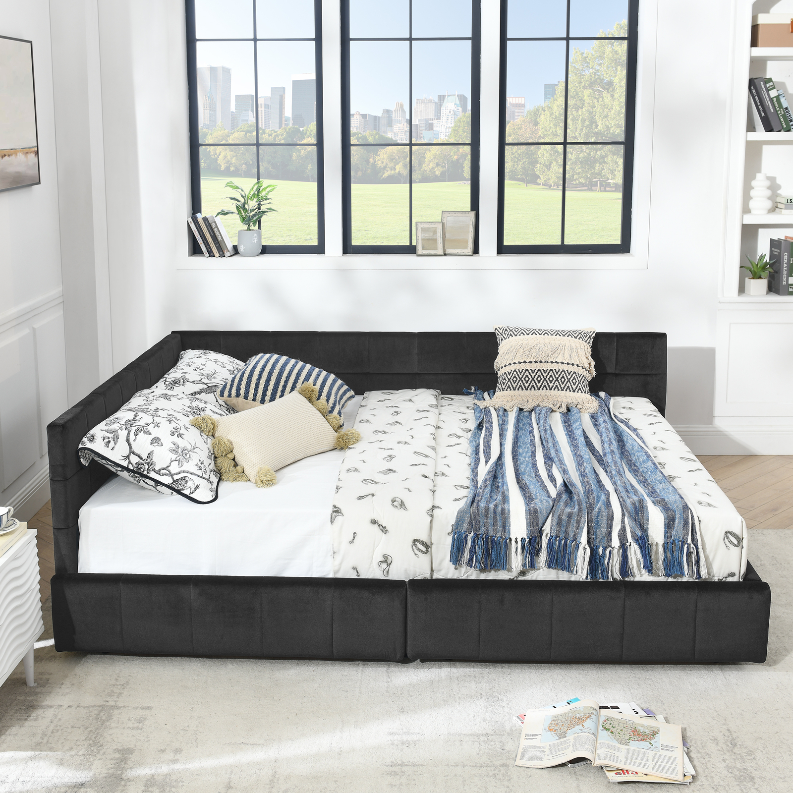 Queen Size Storage Upholstered Tufted Bed Frame, Sofa Bed Frame with Comfortable