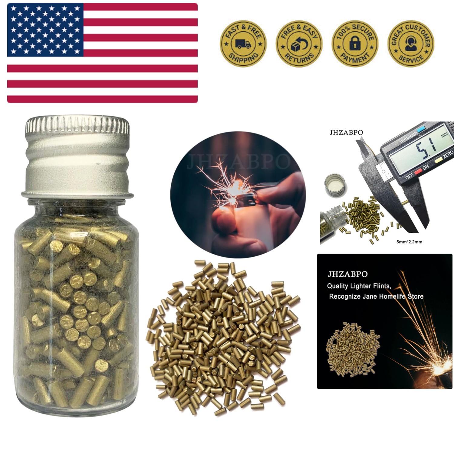 Universal Lighter Flint, 350-Pack of Golden Replacement Lighter Flints for Li...
