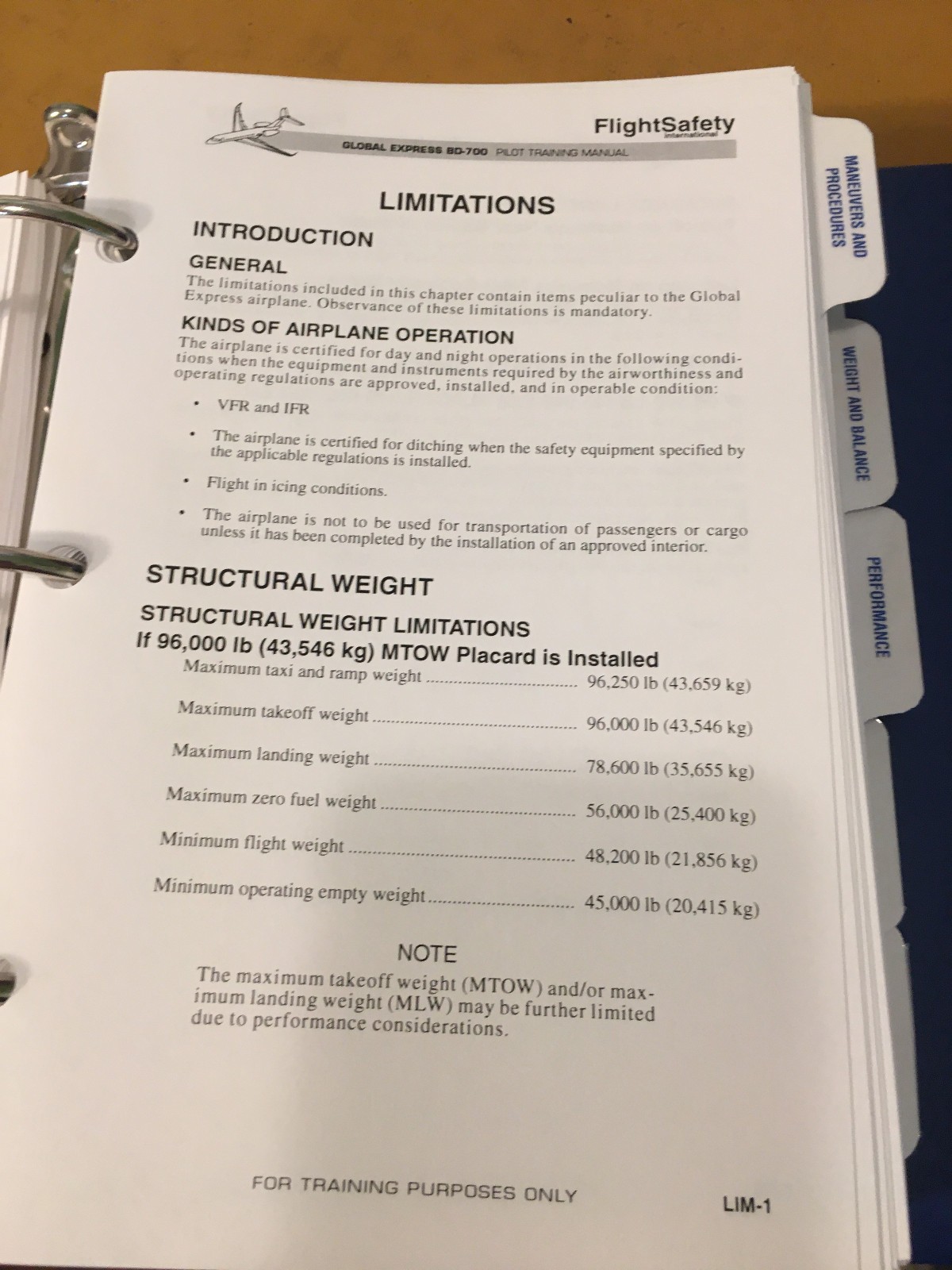 Global Express DB-700 Pilot Training Manual, Vol. 1 Operational Info.