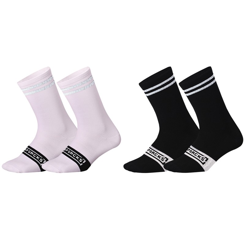 2 Pairs Reflective Cycling Socks Bicycle Bike Riding Sports Socks XC Black White