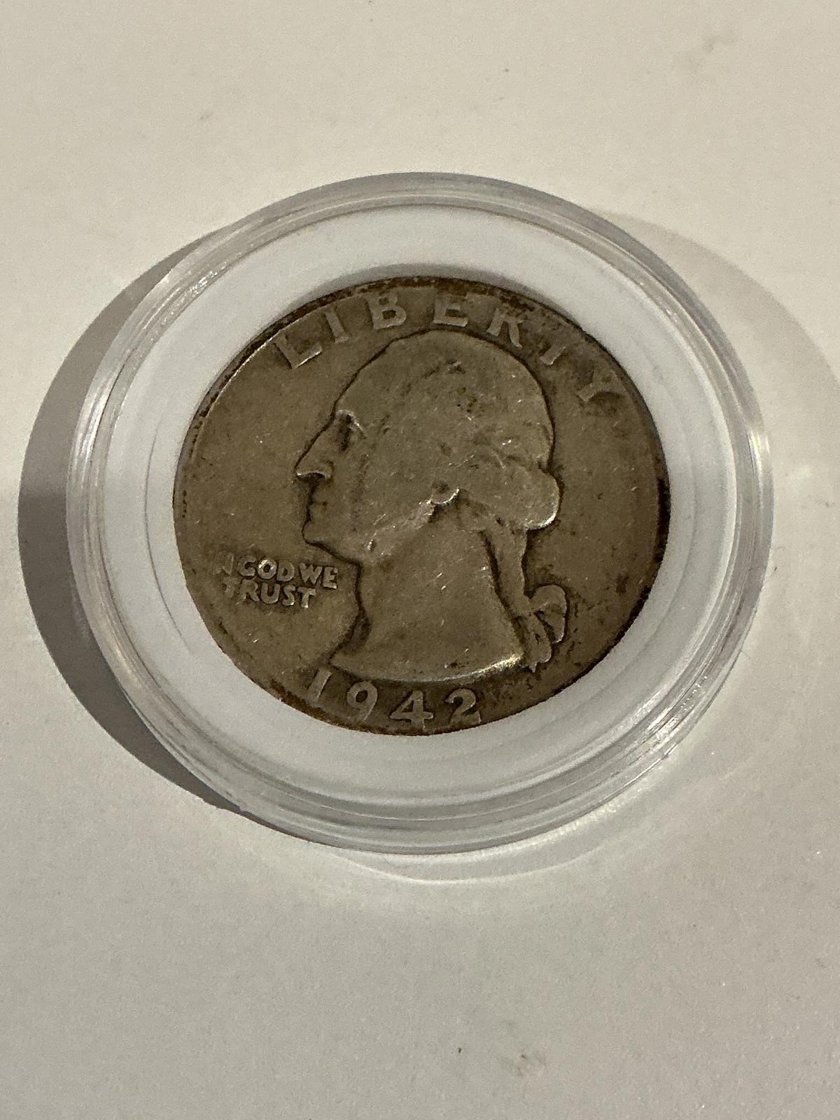 1942-P Washington Quarter – 90% Silver – Circulated Condition – Phil. Mint AG/G