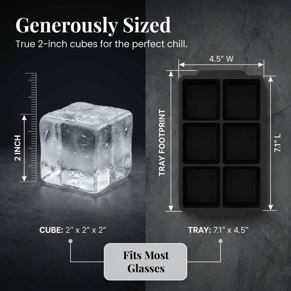 Large Silicone Ice Cube Tray (2-Pack), Easy Release 2-Pack, Black