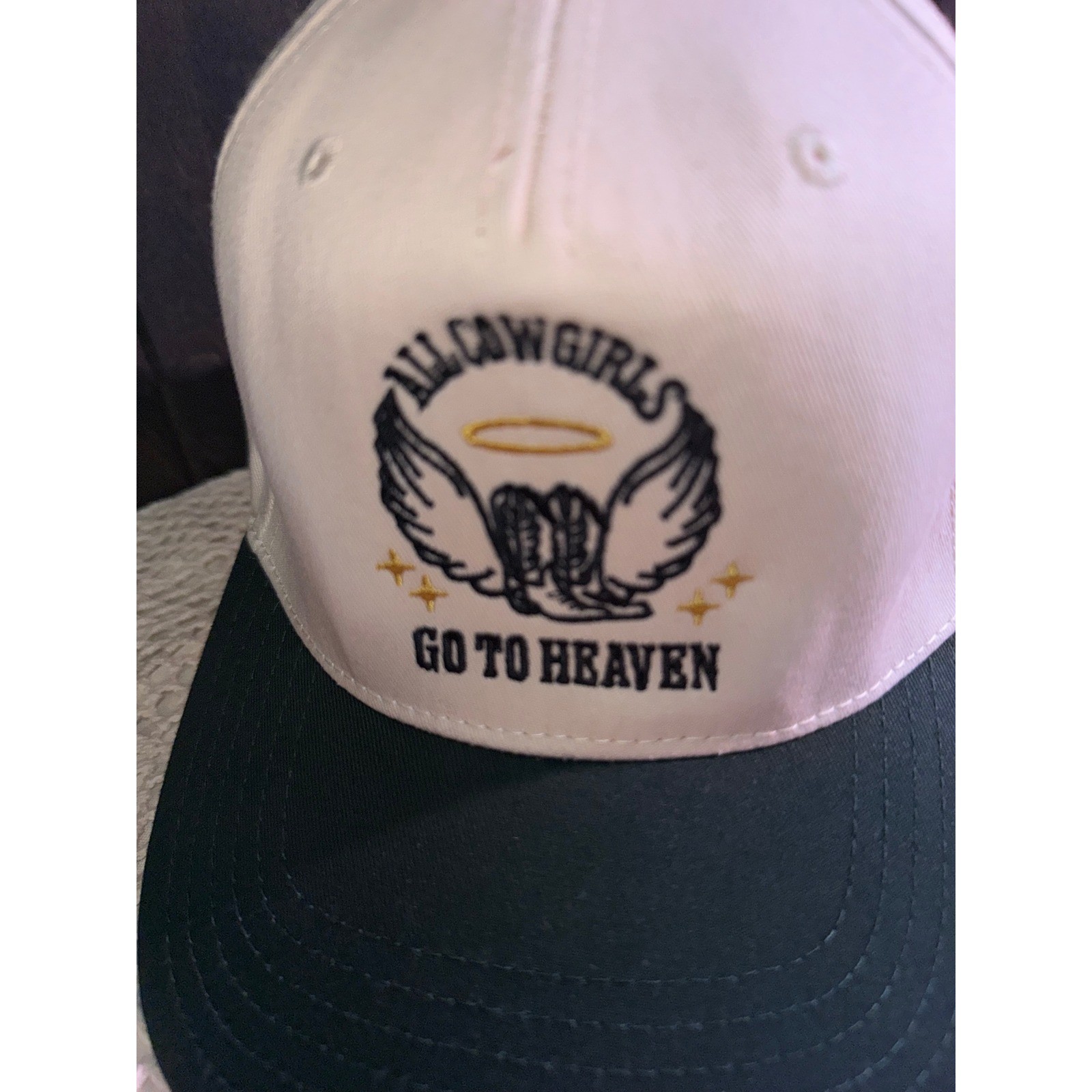 All Cowgirls Go To Heaven Embroidered Baseball Cap White Green Otto Snapback