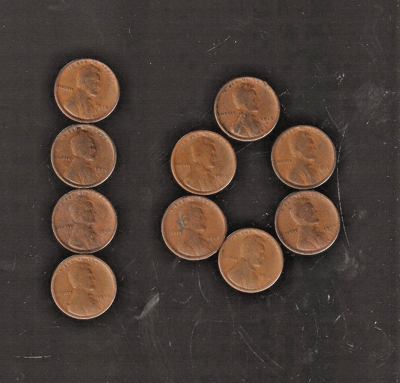 1918 D    = 10  nicely  circulated   LINCOLN  CENTS =  / RS COINS #44X FREE SHIP