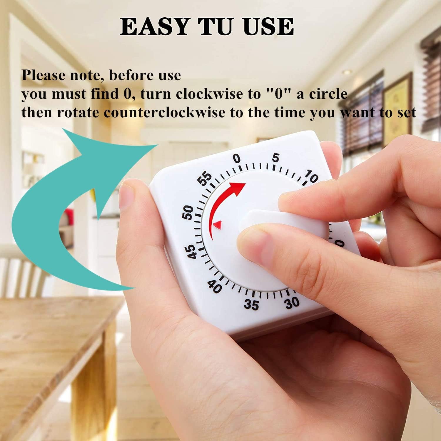 2× Square 60 Minute Mechanical Kitchen Timer Visual Kitchen Cooking Timer Clock
