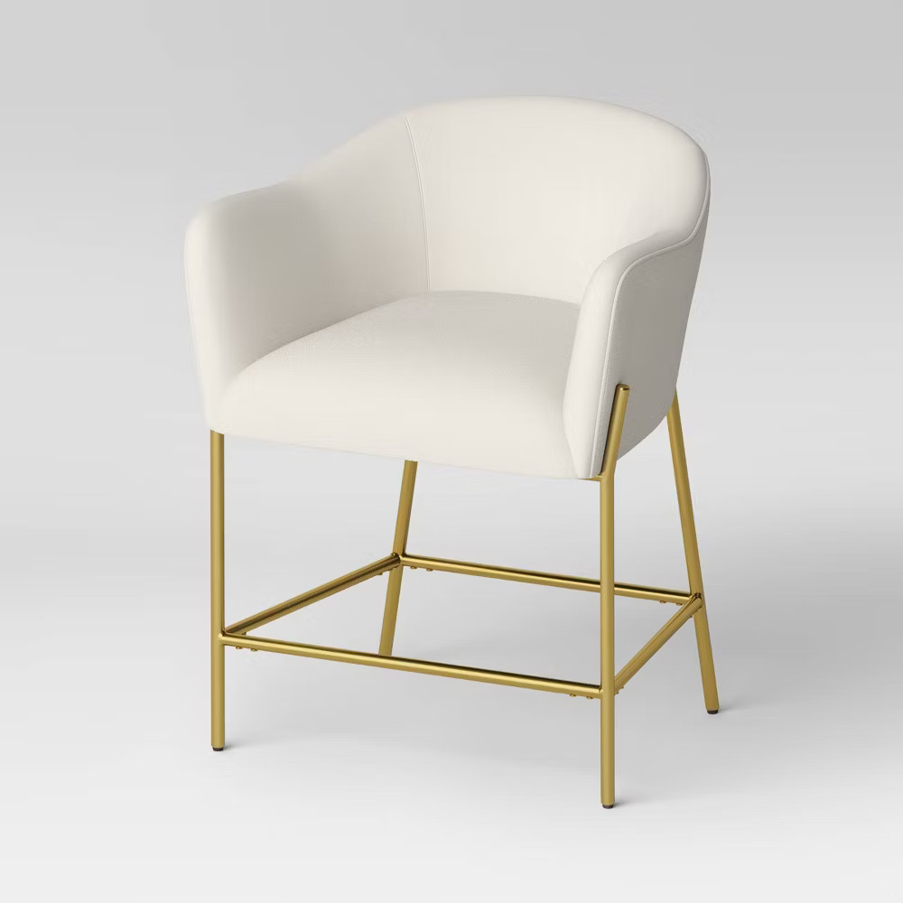 Gladden Barrel Counter Height Barstool Cream Boucle/Brass - Threshold