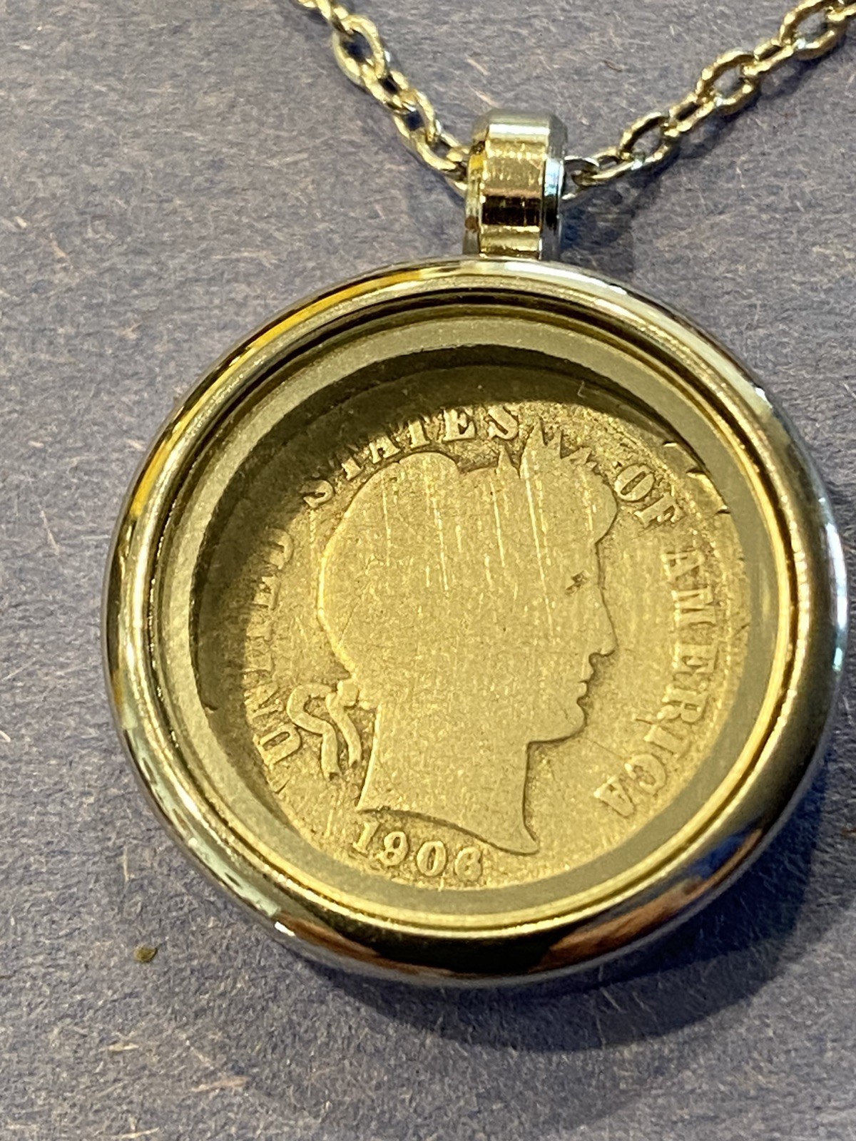 1906 Barber Silver Dime PENDANT NECKLACE