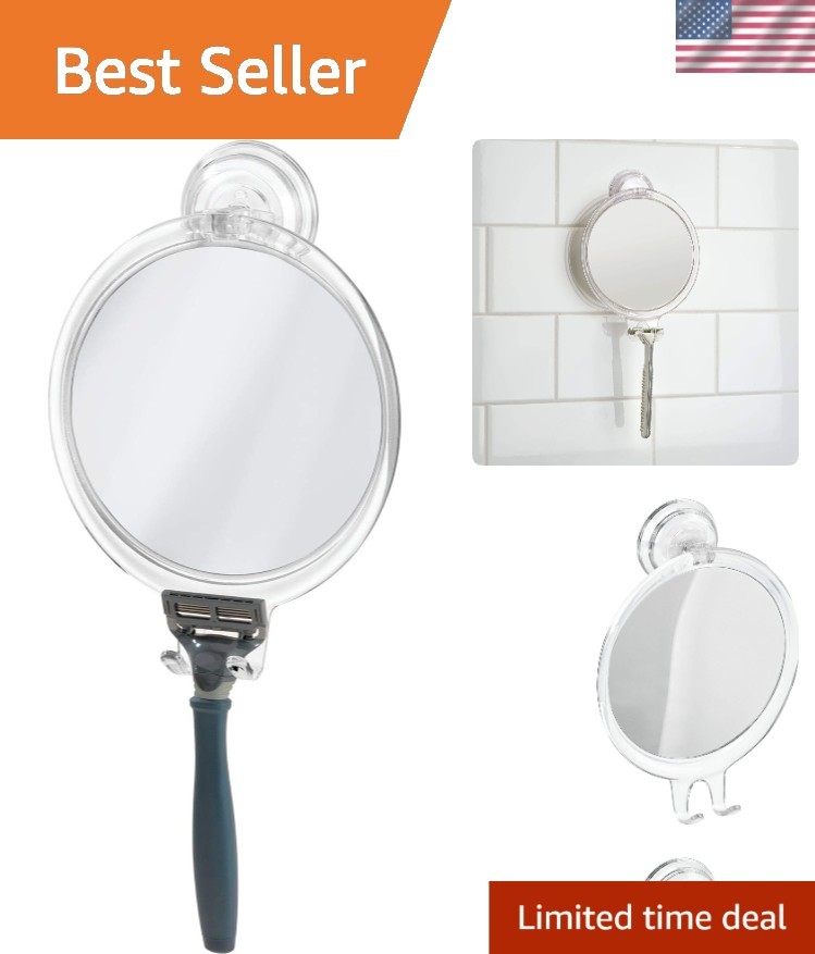 Stylish Fogless Shower Shaving Mirror with Dual Suction Cups, 6" x 2" x 7"