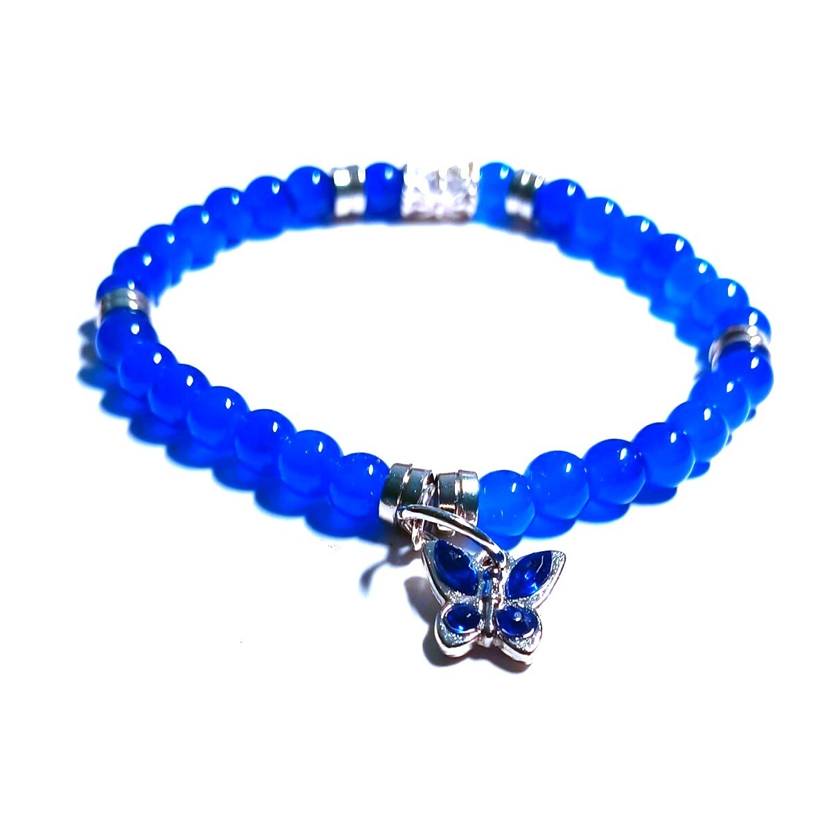 Fashionable and Elegant Glass Beaded Bracelet-Dark Navy Blue-Butterfly Charm