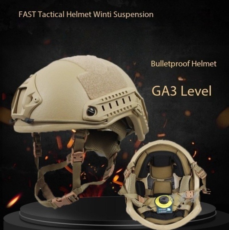 US Stock! FAST NIJ IIIA Ballistic Helmet UHMW-PE Bulletproof Khaki Military L