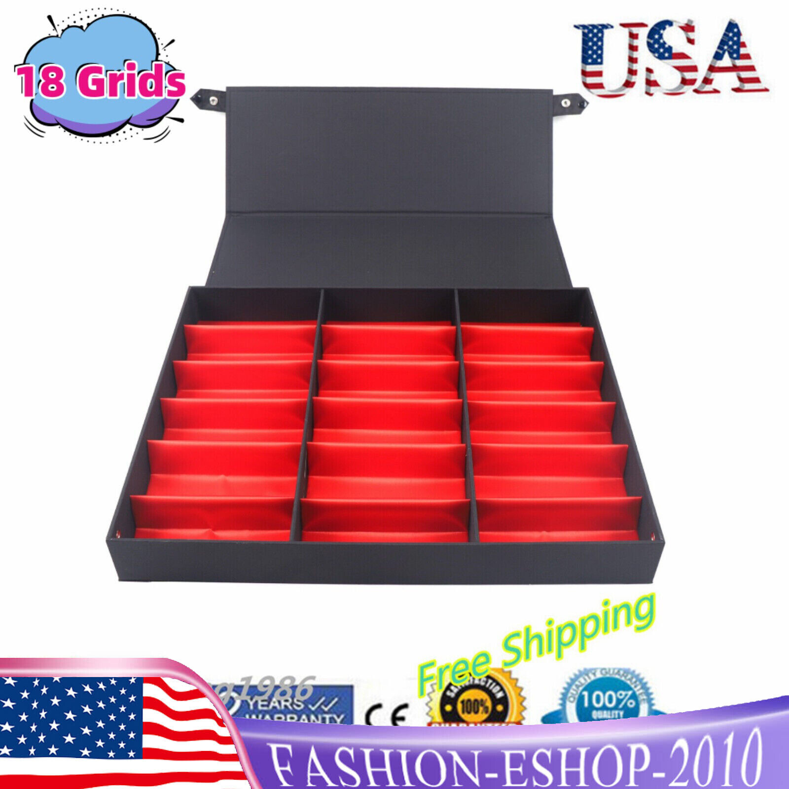 Eyeglass Case 18 Grids Display Storage Box Eyewear Sunglasses Organizer Holder