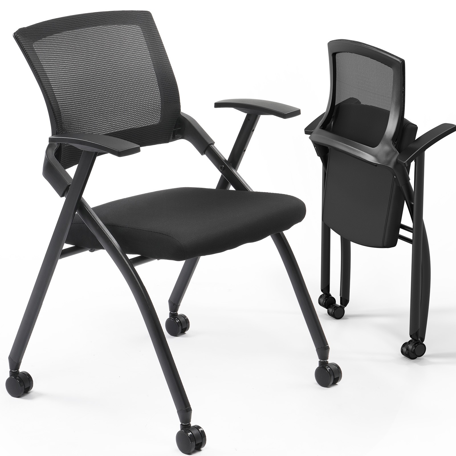 2 Pack Stackable Conference Room Chairs with Wheels, Folding Office Chair