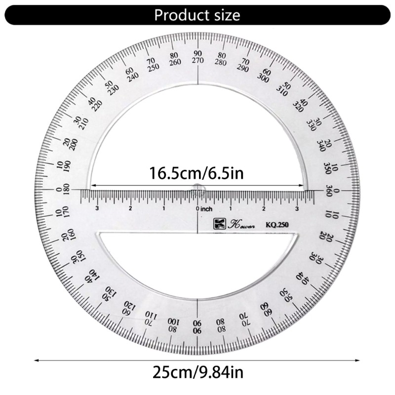 25cm Circle Protractor Math Protractor 360 Degree Measuring Tool for School