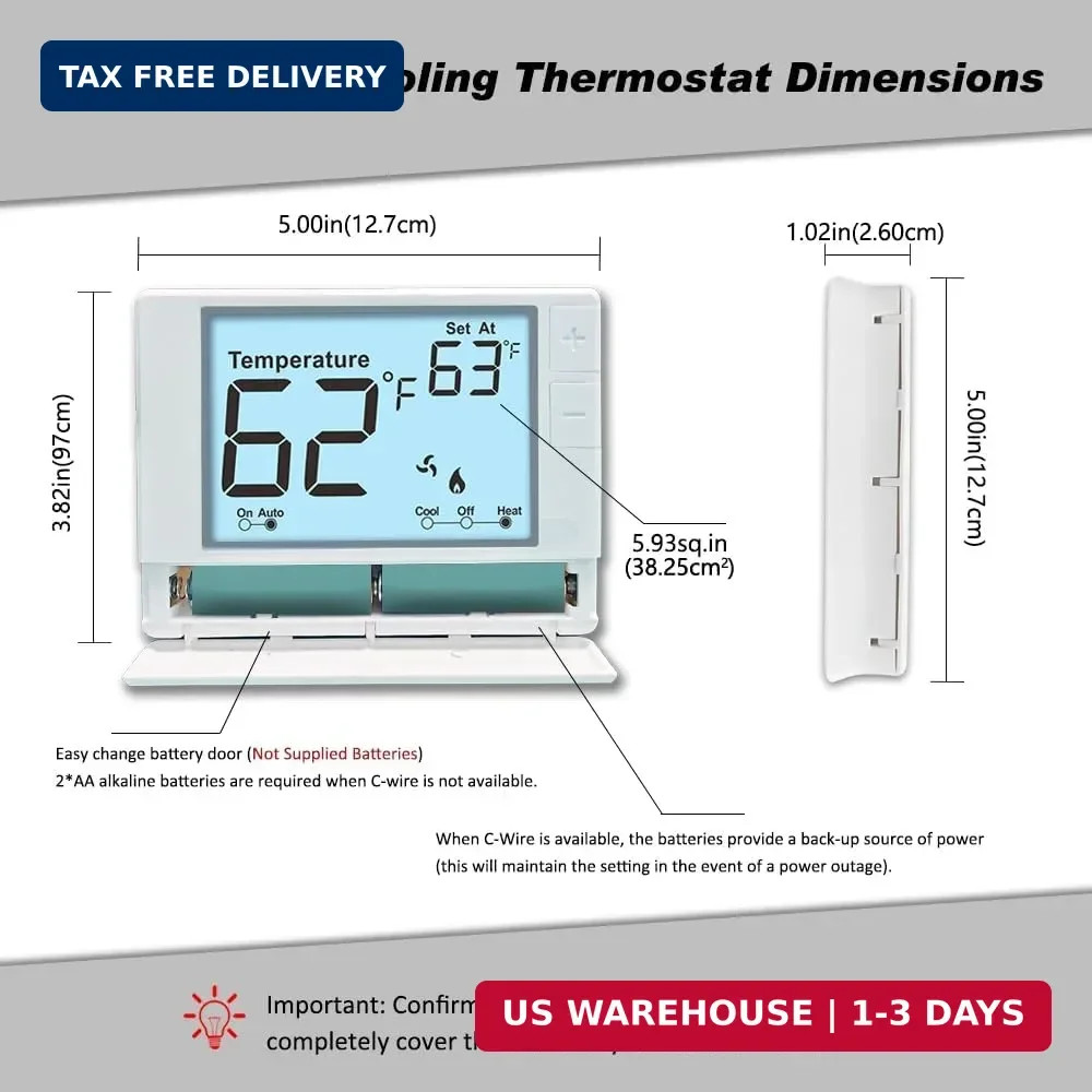 Non-Programmable Thermostat for Conventional Single-Stage Systems, 1 Heat/1 Cool