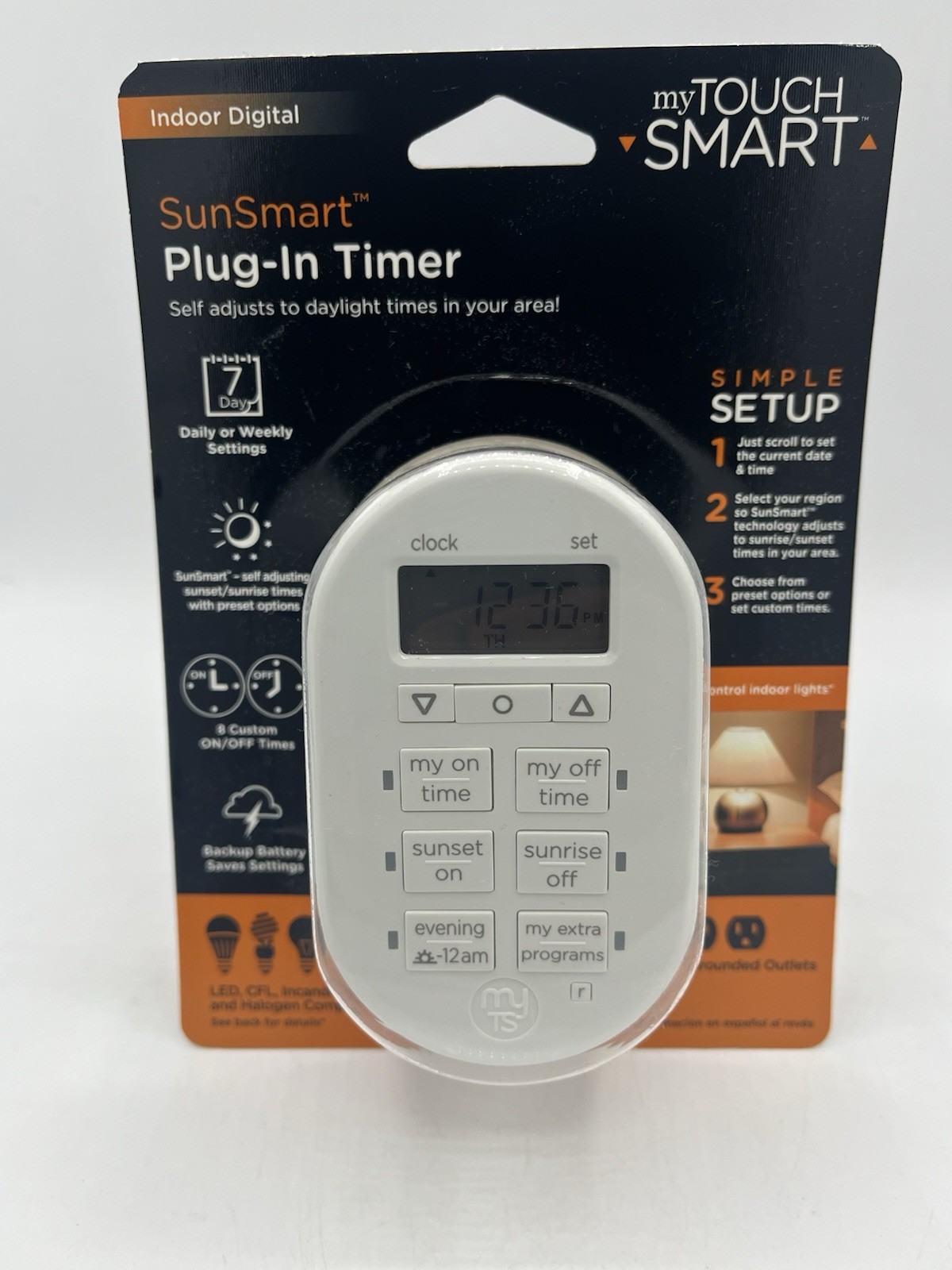 myTouchSmart Simple Set 7-Day Digital Timer, Grounded Outlet Timer-35150