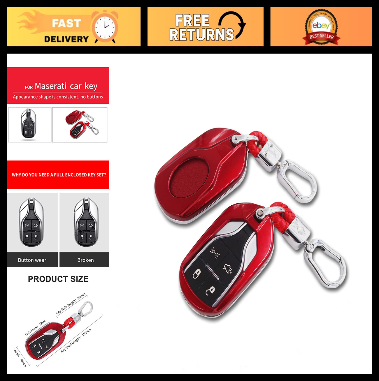 Key Fob Chain Case Holder Protector for Maserati Quattroporte Levante Ghibli 201
