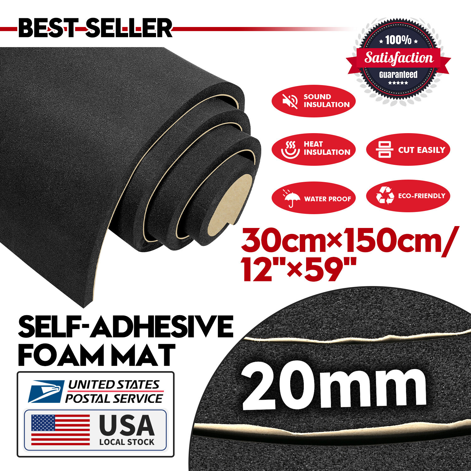 0.45㎡ Adhesive Neoprene Rubber Sheet Sponge Foam Pad for Craft 5SQFT Total
