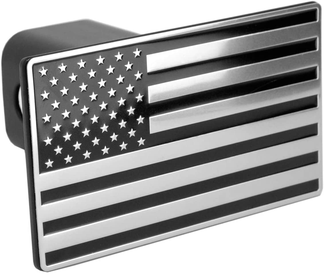eVerHitch USA Black & Chrome Flag Emblem on Metal Hitch Cover Fits 2" Receivers