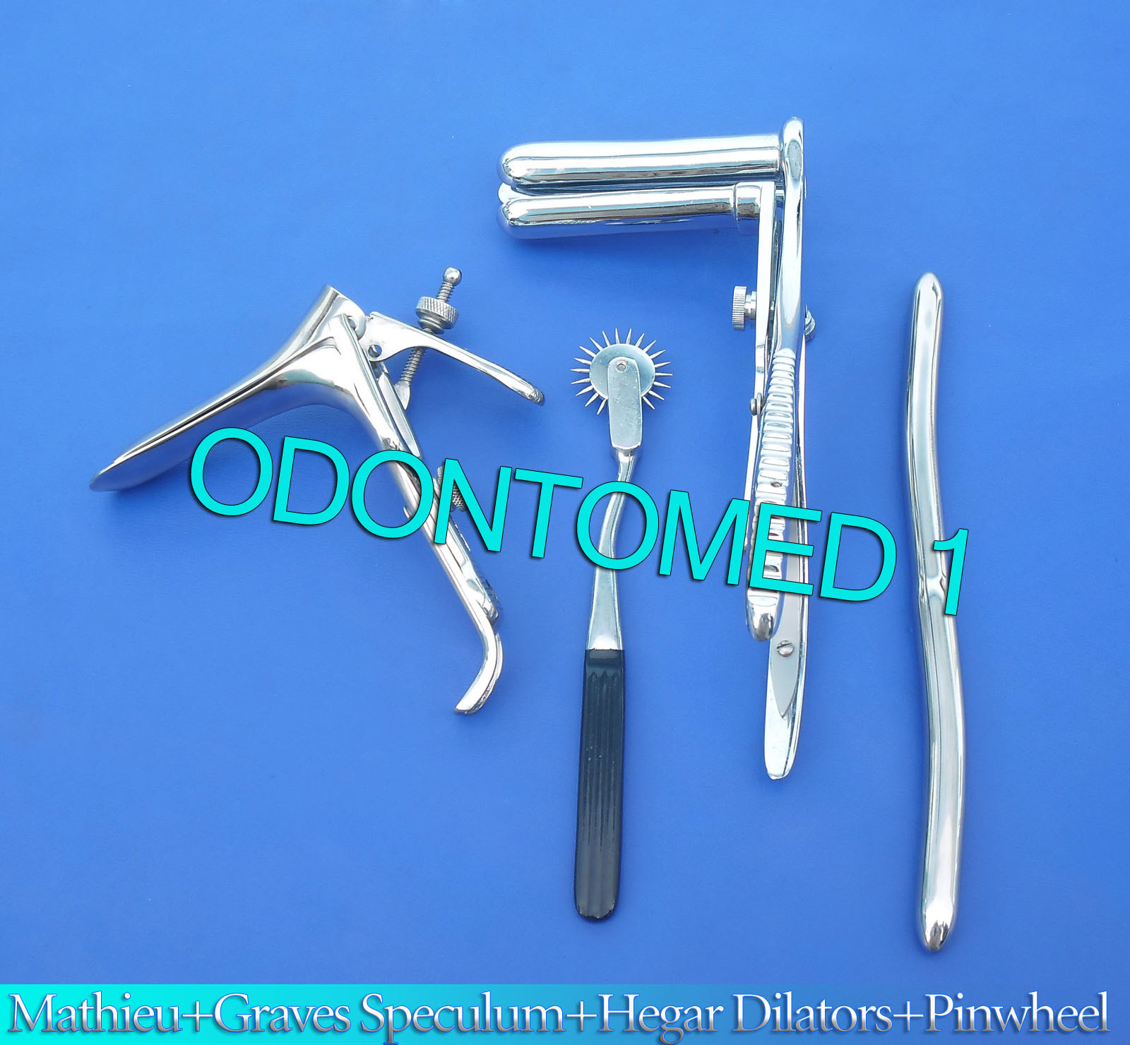Mathieu Speculum+ Hegar Dilator + Black Pinwheel &Graves Vaginal Speculum Medium