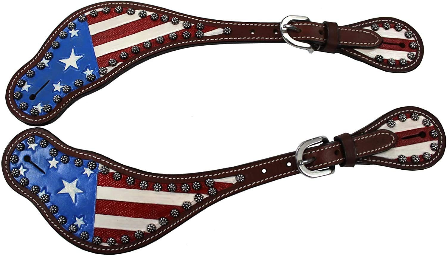 Patriotic American Flag Leather Western Spur Straps - Ladies