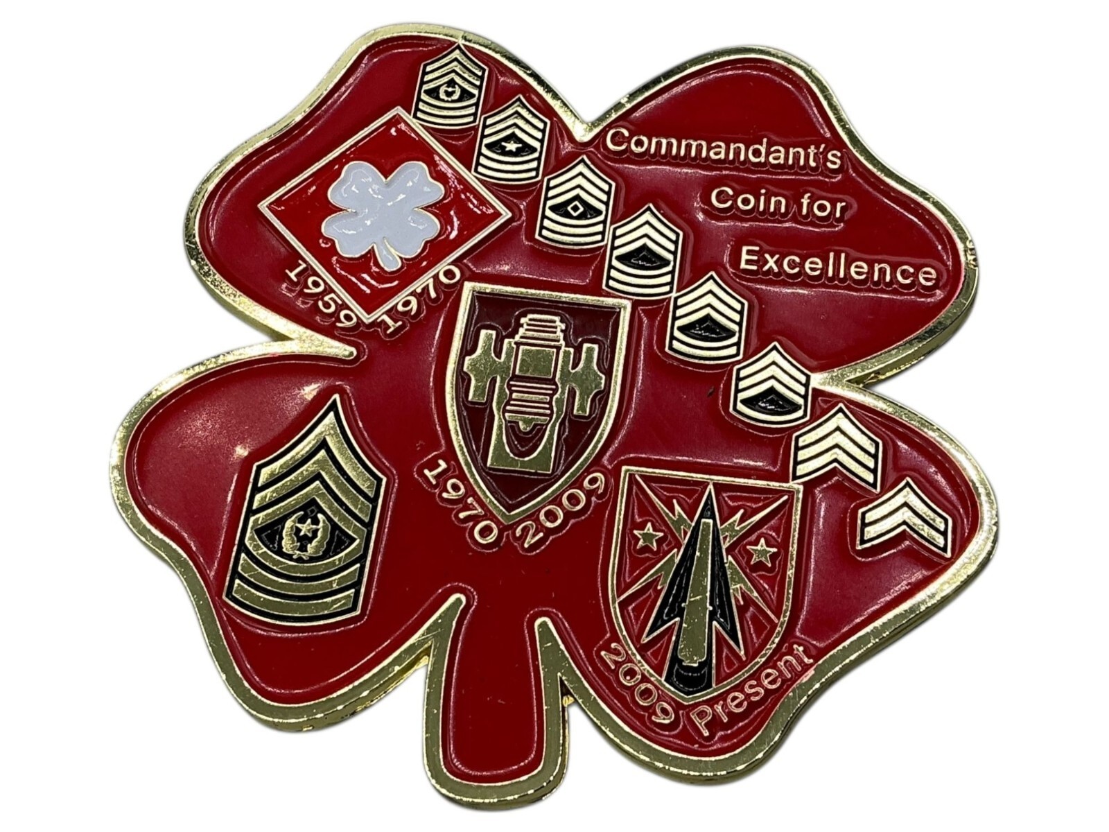 Commandants Coin For Excellence Shamrock Design Dual-Sided Medal 3 Inches