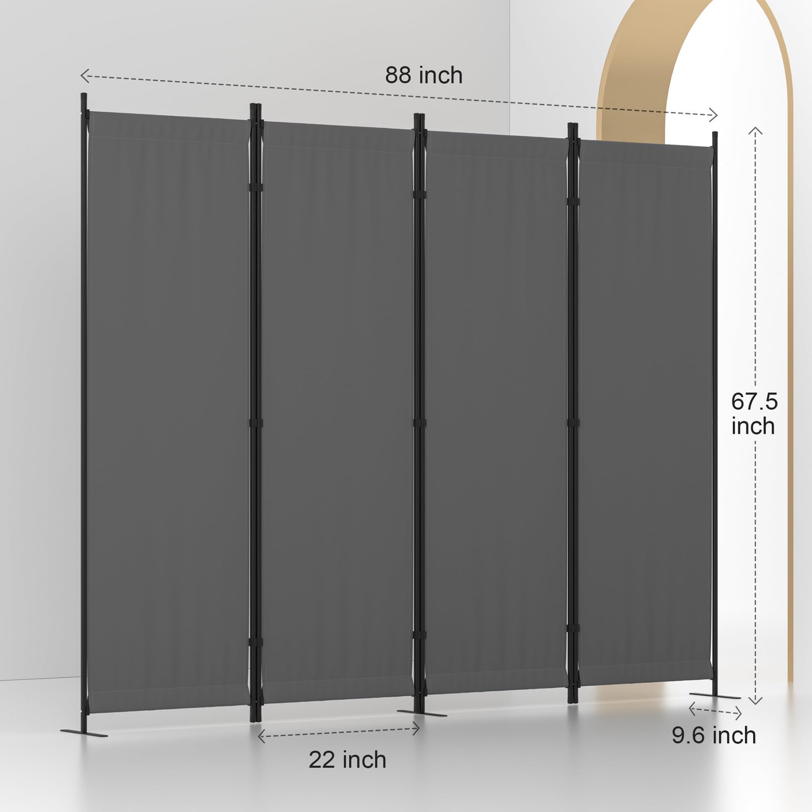 Room Divider, 4 Panel Folding Privacy Screen, 88” Portable Separating with 3 ...