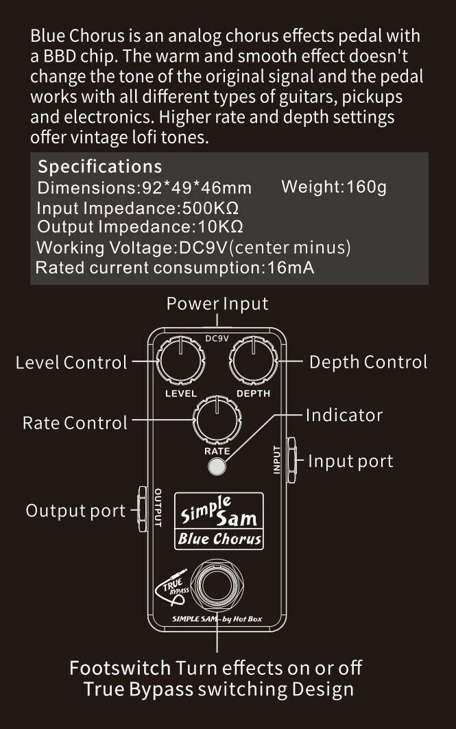 Simple Sam Blue Chorus Analog Guitar Effect Pedal True Bypass Astounding Tone CA