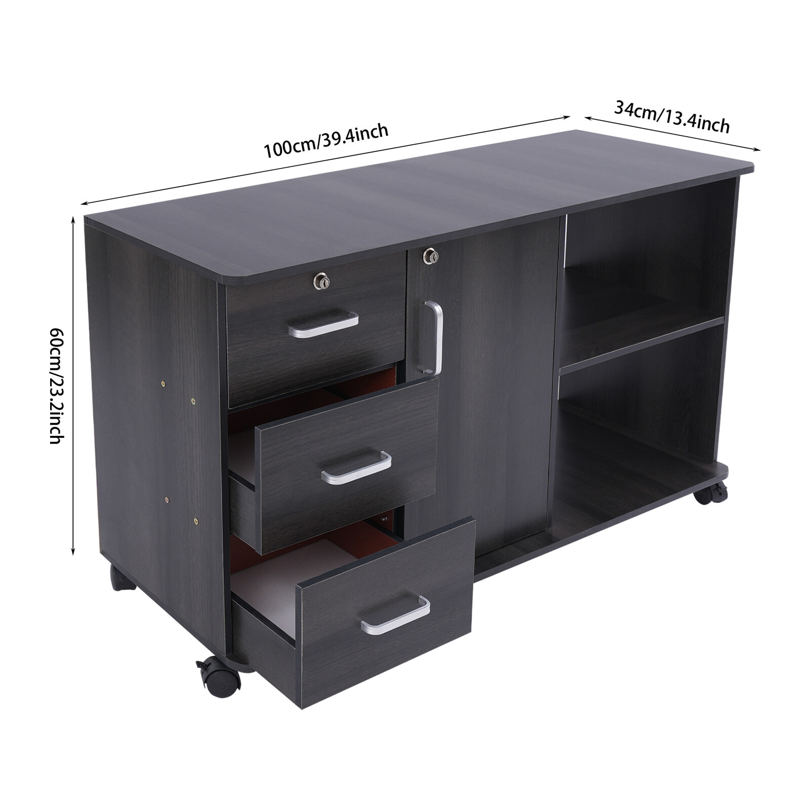 3 Drawers 2 Compartments Mobile File Cabinet Locking File Cabinet MDF 1 Cabinet
