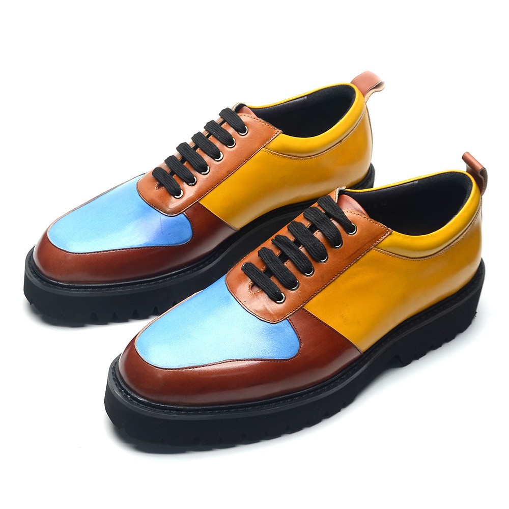 British Style Mens Lace Up Colorblock Real Leather Round Toe Oxford Shoes Casual