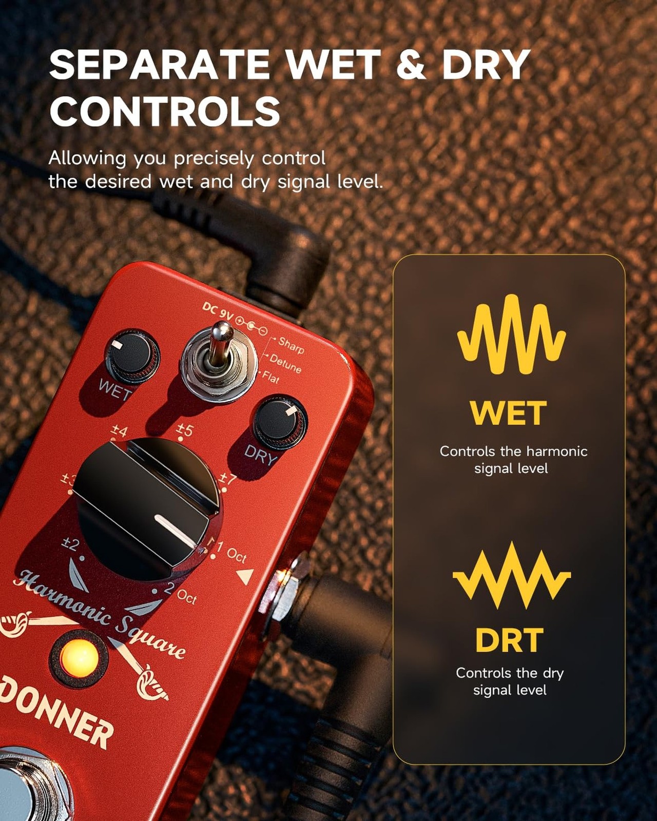 Donner Octave Guitar Pedal, Harmonic Square Digital Octave Mini Pedal Pitch S...