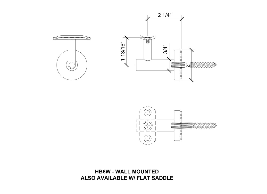 FHC HB6WBS Melrose Series Bracket - Wall Mounted Handrail - Brushed Stainless