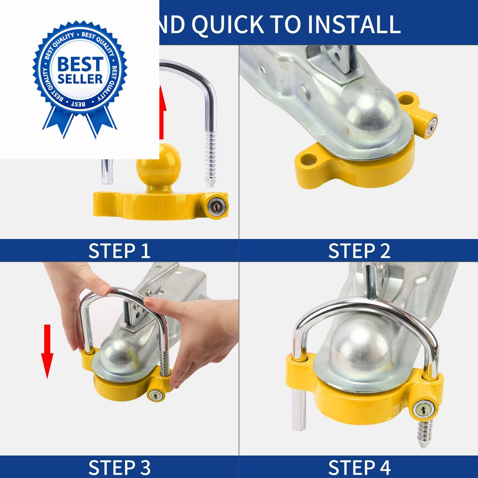 METOWARE Keyed Alike Trailer Coupler Lock 2 PACK Alike, Yellow 2 Pack