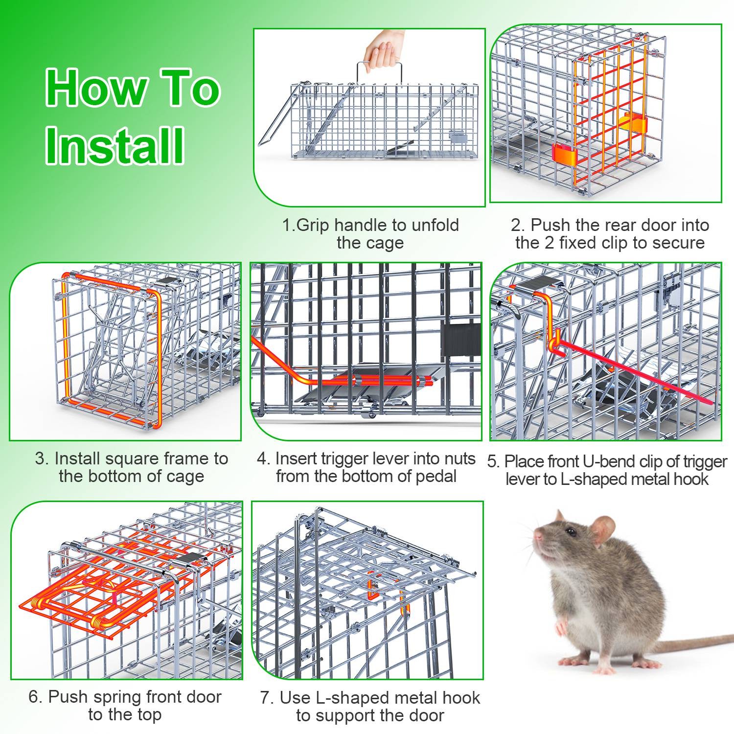 2-Pack Humane Rat Trap Cage - Foldable Live Mouse Traps for Indoor/Outdoor Use
