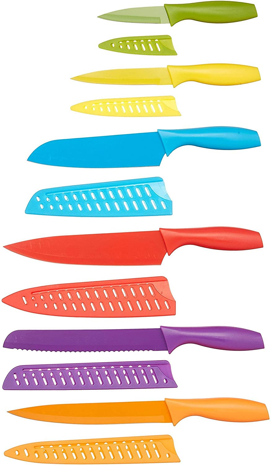 Color-Coded Dishwasher Safe Kitchen 12-Piece Knife Set, 6 Knives with 6 Blade...