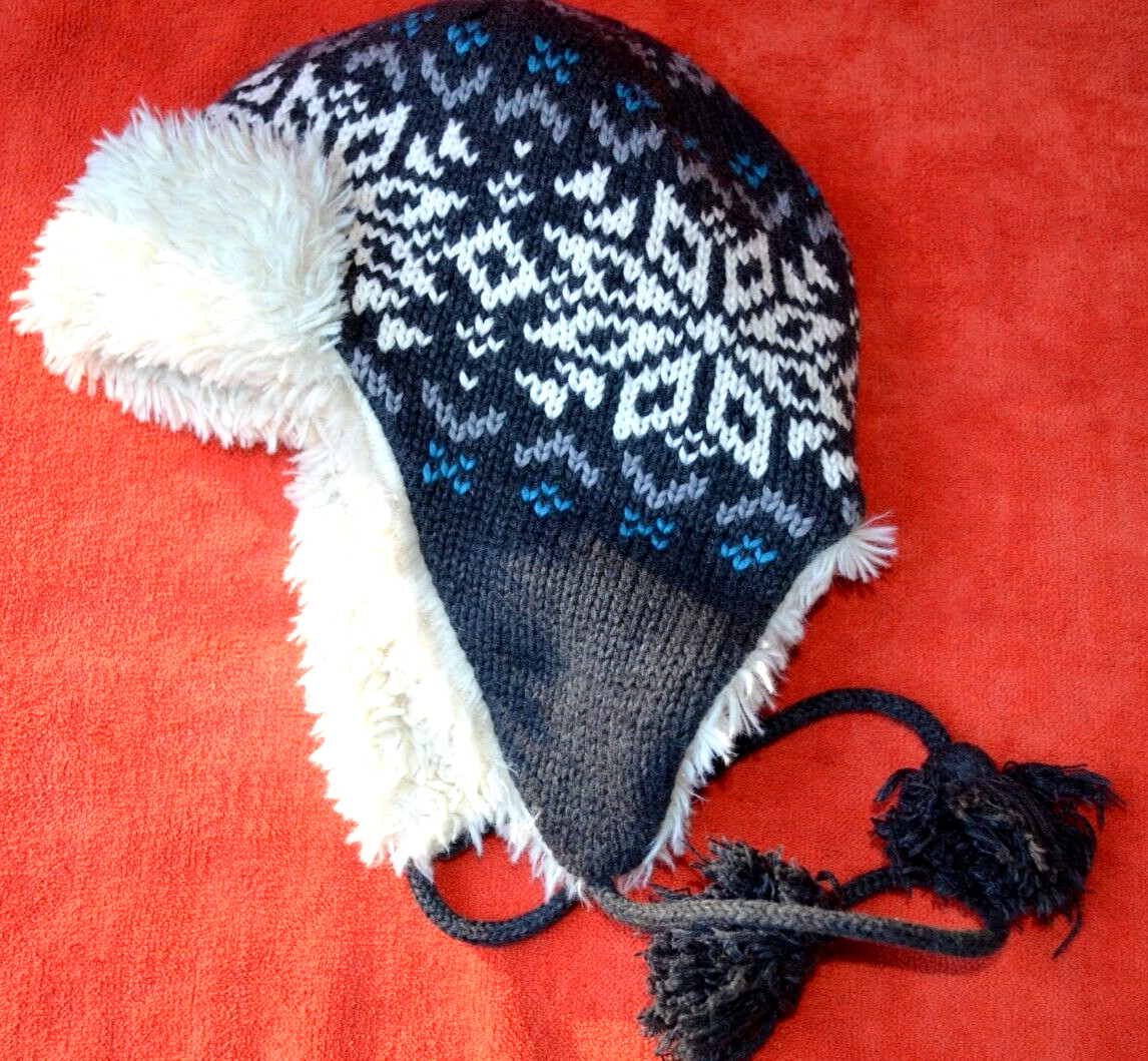 AEROPOSTALE Dark Grey Knit / Fleece Winter Ear Flap TRAPPER HAT Youth Unisex O/S
