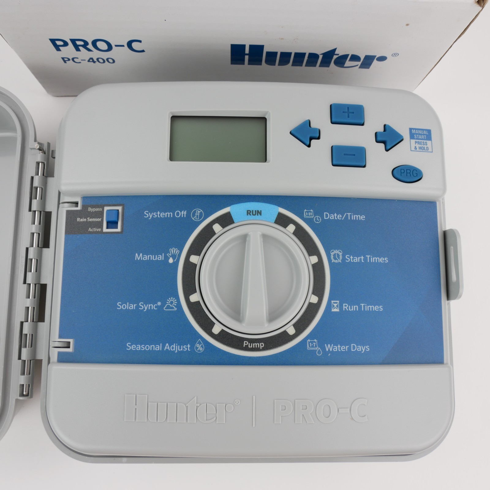 NEW Hunter Pro-C PC-400 Outdoor 4-Station Controller & Mini-Clik Rain Sensor NIB