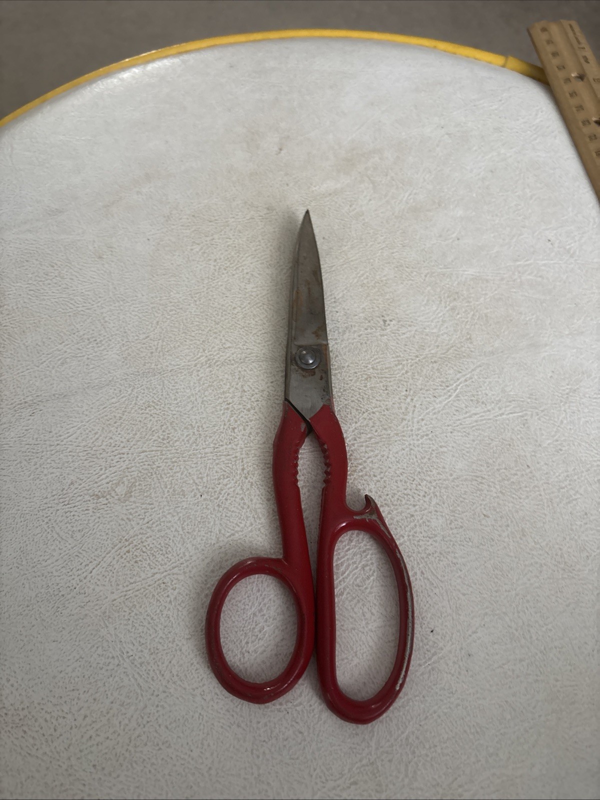 Vintage Utility Kitchen Scissors Red Handle Made In USA 7-3/4”