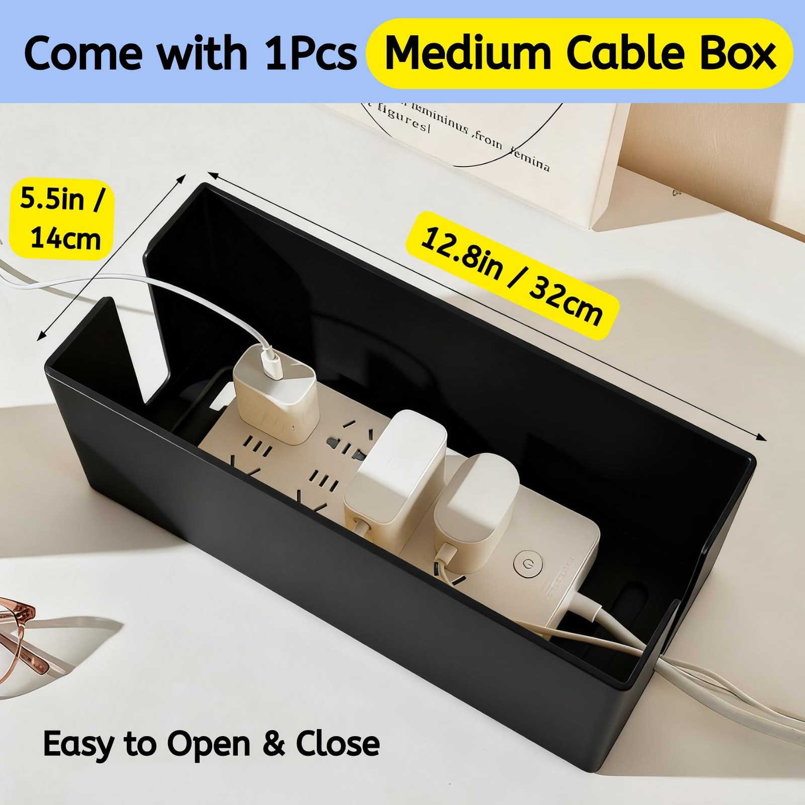 Cable Box - [142Pcs] Management Kit, Medium Cord Hider Medium, Black