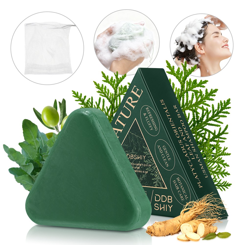 Usman-Grass Cypress Leaf Shampoo Bar Nature Triangle Shampoo Soap Deep Cleansing