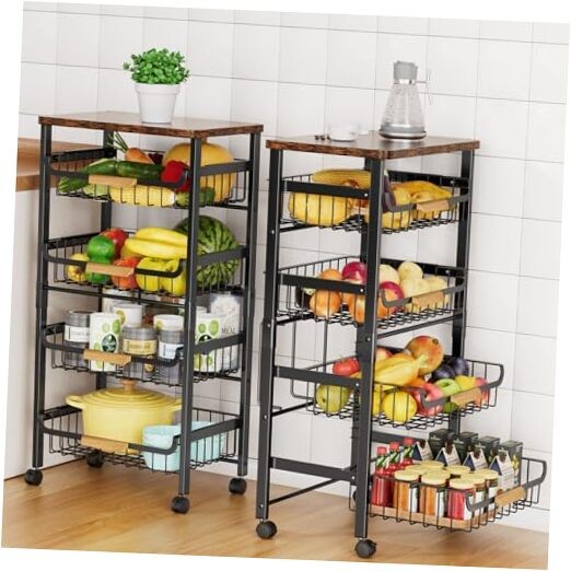 5-Tier Rolling Utility Cart, Kitchen Storage Cart with Wheels, Large Black