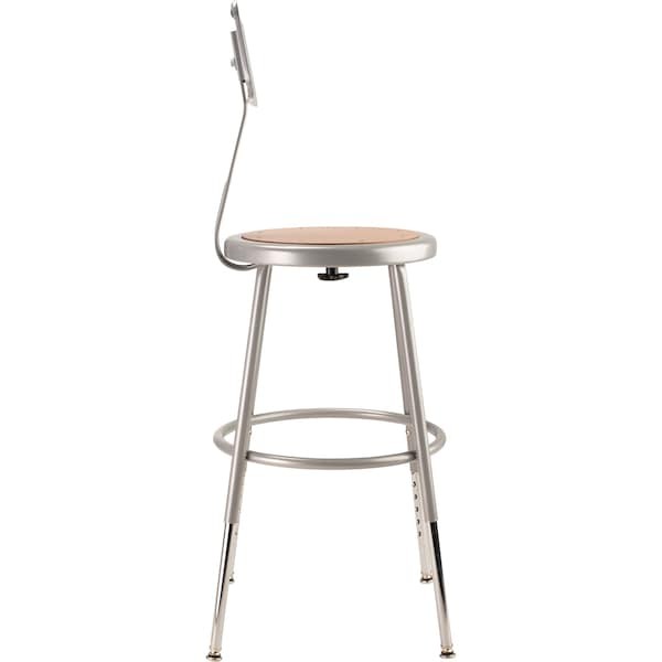 National Public Seating 6218Hb Round Stool With Backrest, Height 19" To 27"Gray