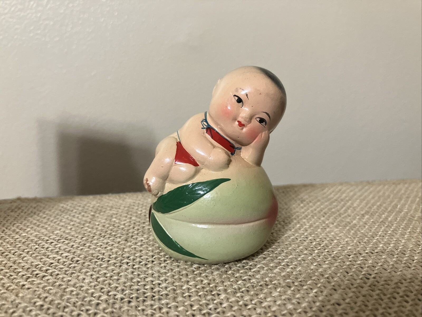 Vintage Pencil sharpener  Baby On Peach Wooden Hand Painted
